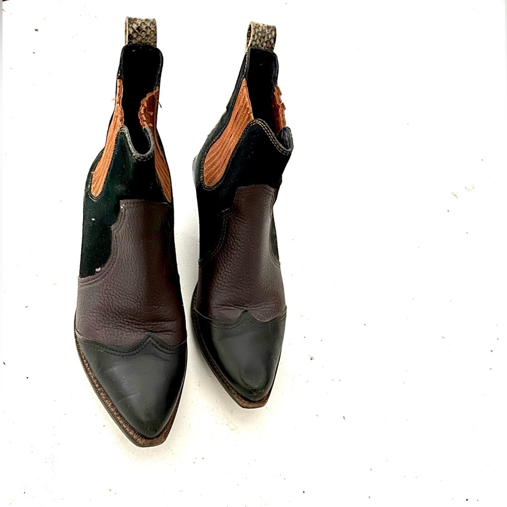 Coach Cowboy Ankle Bootie— multicolor leather with snakeskin strip